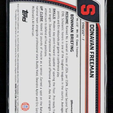 2025 Bowman Chrome University Donavan Freeman #21 Green