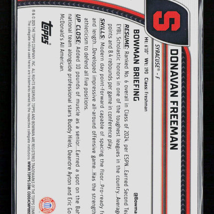 2025 Bowman Chrome University Donavan Freeman #21 Green