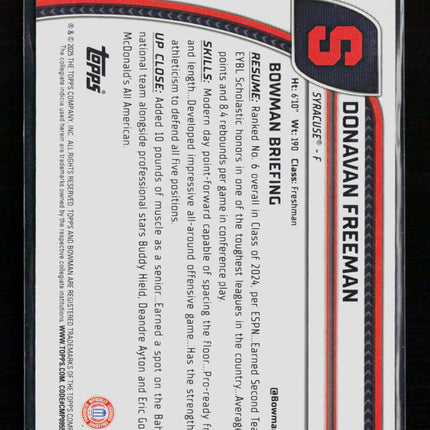2025 Bowman Chrome University Donavan Freeman #21 Purple