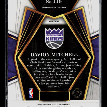 2022 Panini Select Davion Mitchell #118 Red White Blue Prizm RC
