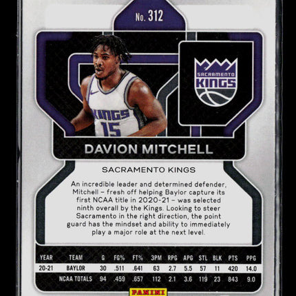 2021 Panini Prizm Basketball Davion Mitchell #312 Black RC