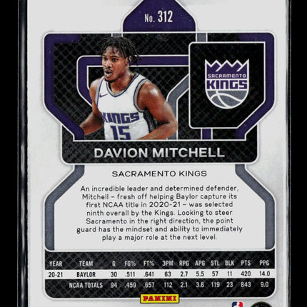 2021 Panini Prizm Davion Mitchell #312 RC