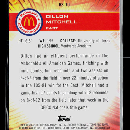 2022 Topps Chrome McDonald's All American Hoopers Dillon Mitchell #HS-10