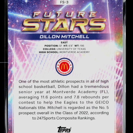 2022 Topps Chrome McDonald's All American Future Stars Dillon Mitchell #FS-3