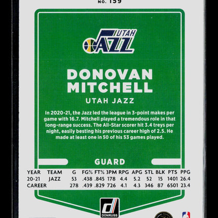 2021 Donruss Basketball Donovan Mitchell #159 Green Laser