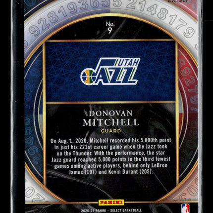 2021 Panini Select Numbers Donovan Mitchell #9 Silver