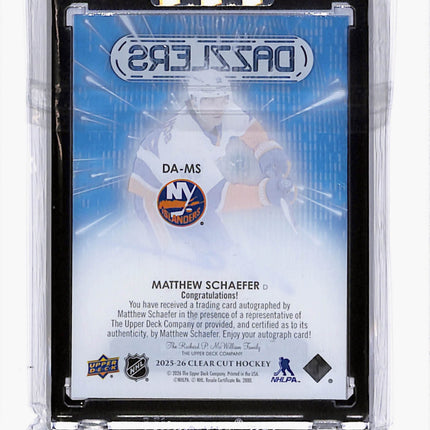 2026 Upper Deck Clear Cut Hockey Dazzlers Matthew Schaefer #DA-MS Blue Auto