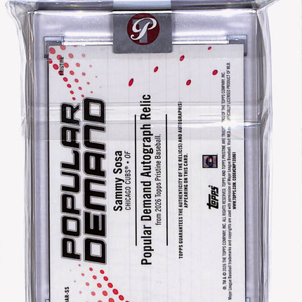 2026 Topps Pristine Sammy Sosa #PDAR-SS 16/50 Game-Used Auto