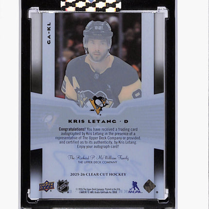 2026 Upper Deck Clear Cut Hockey Kris Letang #CA-KL Black Canvas Signatures Auto