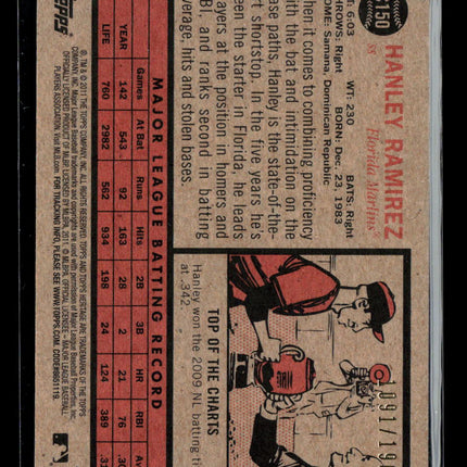 2011 Topps Heritage Chrome Hanley Ramirez #C150 1091/1962