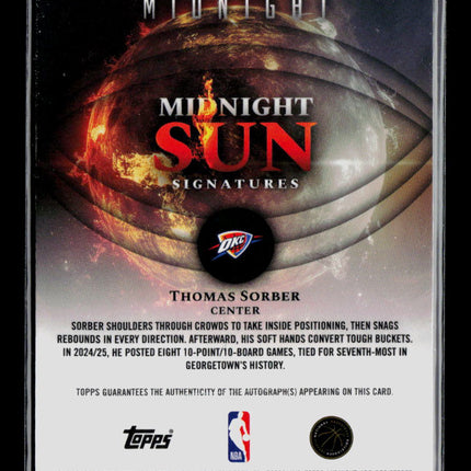 2025 Topps Midnight Midnight Sun Signures Thomas Sorber #MSR-TS RC Auto