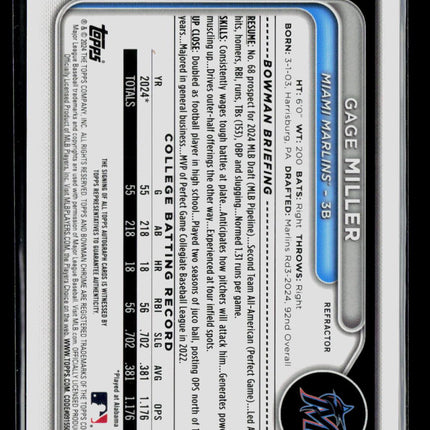 2024 Bowman Chrome Gage Miller #CPA-GM Refractor 474/499 Auto
