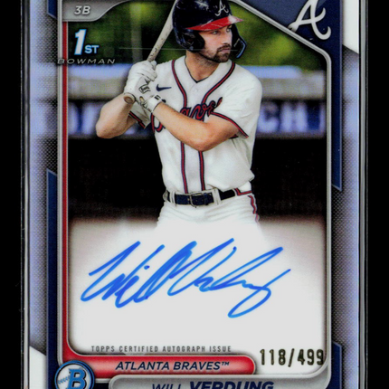 2024 Bowman Chrome Will Verdung #CPA-WV Refractor 1st Bowman 118/499 Auto