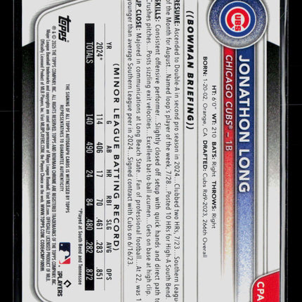 2024 Bowman Chrome Jonathon Long #CPA-JLG Purple Refractor 110/250 Auto