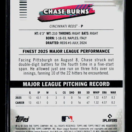 2026 Topps Finest Chase Burns #263 RC Purple Refractor /75