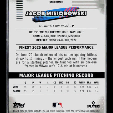 2026 Topps Finest Jacob Misiorowski #196 RC