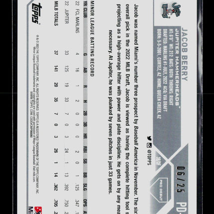 2023 Topps Pro Debut Jacob Berry #PD-58 Orange /25
