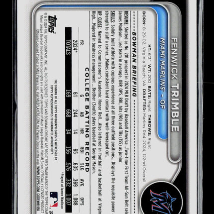 2024 Bowman Chrome Fenwick Trimble #CPA-FT Auto