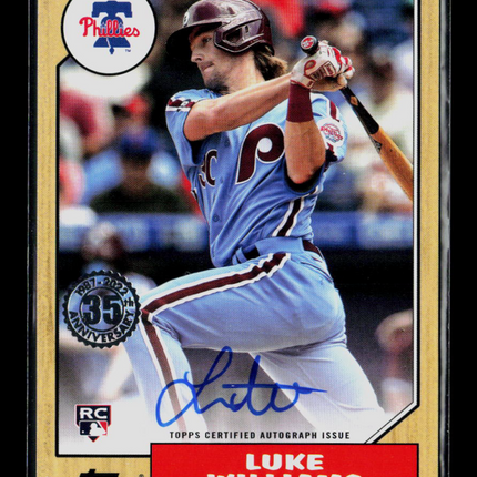 2022 Topps 1987 Topps Baseball Luke Williams #87BA-LWI RC Auto