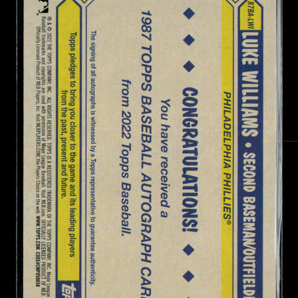 2022 Topps 1987 Topps Baseball Luke Williams #87BA-LWI RC Auto