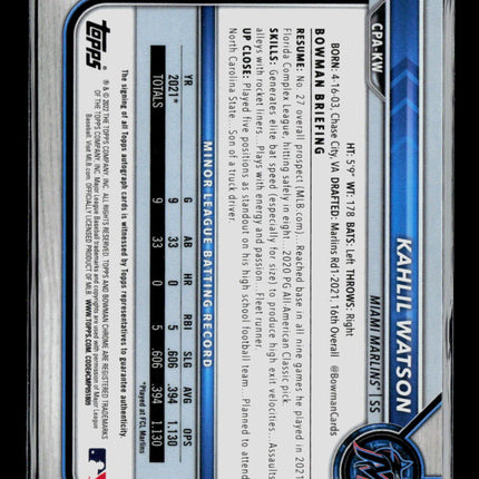 2022 Bowman Chrome Kahlil Watson #CPA-KW Auto
