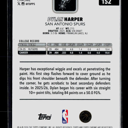 2026 Topps Chrome Dylan Harper #152 RC Refractor