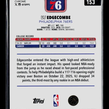 2026 Topps Chrome VJ Edgecombe #153 RC Skylight