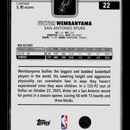 2026 Topps Chrome Victor Wembanyama #22 Red White Blue