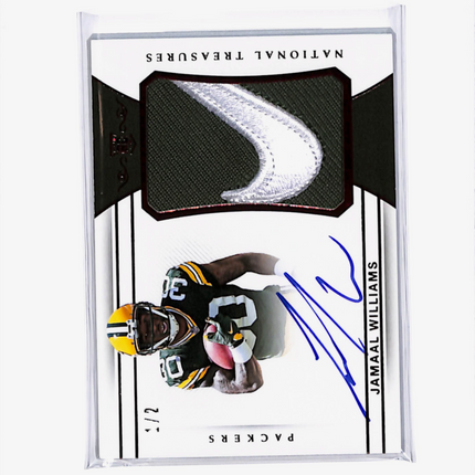 2018 Panini National Treasures Jamaal Williams #184 logo Patch 1/2 Rookie Auto