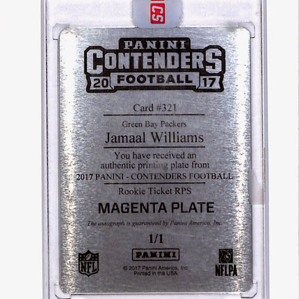 2017 Panini Contenders Jamaal Williams #321 Magenta Printing Plate 1/1 Auto