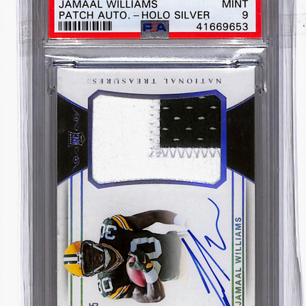 2017 National Treasures Jamaal Williams #184 Patch Auto Holo Silver /25 PSA 9