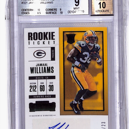 2017 Contenders Preview Autographs Jamaal Williams #321 BGS 9 Auto 10 /23
