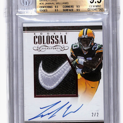 2017 National Treasures Colossal Logo patch Auto /2 Jamaal Williams #36 BGS 9.5