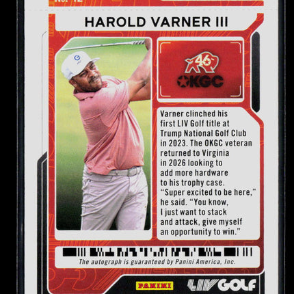 2026 Panini Contenders LIV Golf Harold Varner III #42 Playoff Ticket 09/12 Auto
