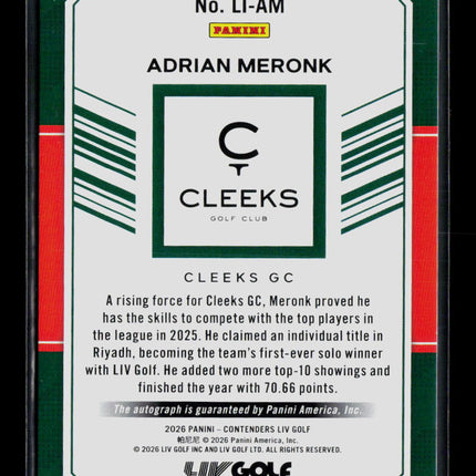 2026 Panini Contenders LIV Golf Adrian Meronk #LI-AM Auto