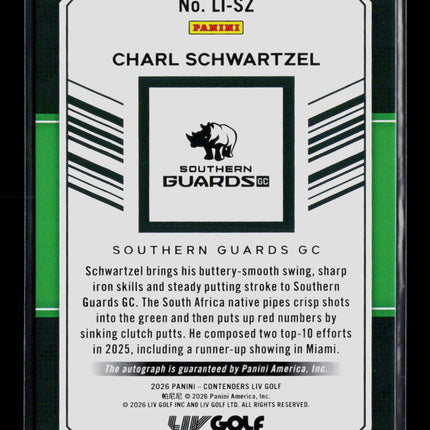 2026 Panini Contenders LIV Golf Charl Schwartzel #LI-SZ Auto