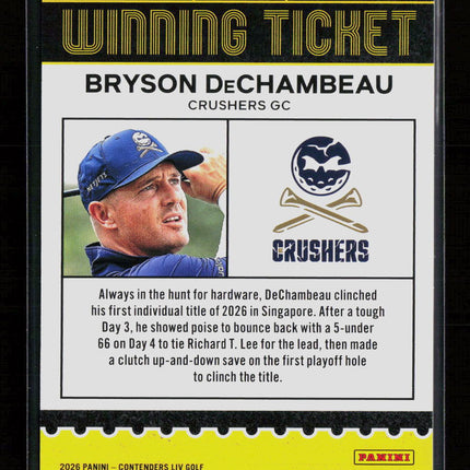 2026 Panini Contenders LIV Golf Winning Ticket Bryson DeChambeau #WT-4