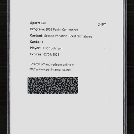 2026 Panini Contenders Season Variation Ticket Signatures Dustin Johnson #1 Auto