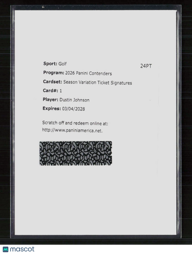 2026 Panini Contenders Season Variation Ticket Signatures Dustin Johnson #1 Auto