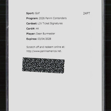2025 Panini Contenders LIV Ticket Signatures Dean Burmester #44