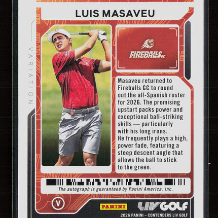 2026 Panini Contenders LIV Golf Luis Masaveu #30 Playoff Ticket 01/12 Auto