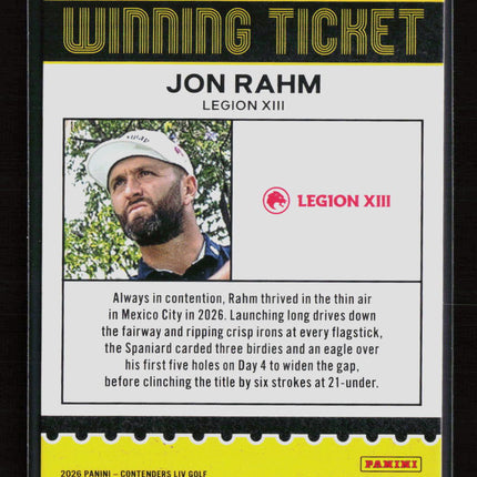 2026 Panini Contenders LIV Golf Winning Ticket Jon Rahm #WT-6 11/99