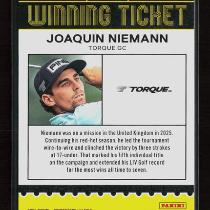 2026 Panini Contenders LIV Golf Winning Ticket Joaquin Niemann #WT-8