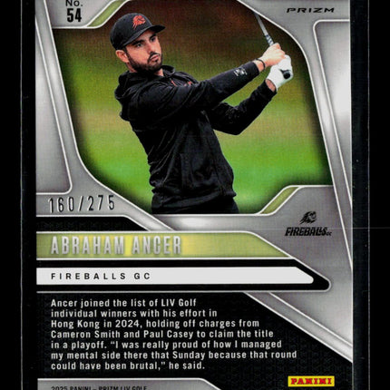 2025 Panini Prizm LIV Golf Abraham Ancer #54 Teal 160/275