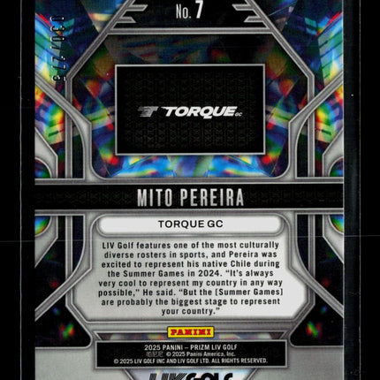 2025 Panini Prizm LIV Golf Prizmatic Mito Pereira #7 030/275