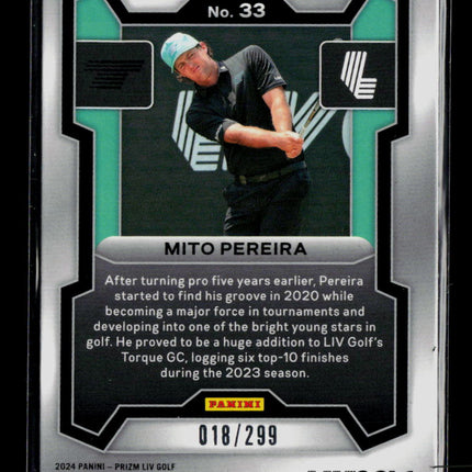 2024 Panini Prizm LIV Golf Mito Pereira #33 Silver Pulsar RC 018/299