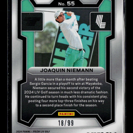 2024 Panini Prizm LIV Golf Joaquin Niemann #55 Blue 18/99 RC