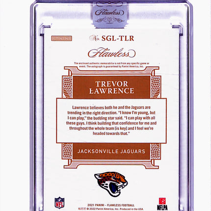 2021 Panini Flawless Trevor Lawrence #SGL-TLR 05/15 Signature Gloves Patch Auto
