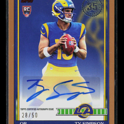 2025 Topps Flagship Football Ty Simpson #91FRA-TS RC 28/50 Gold Auto