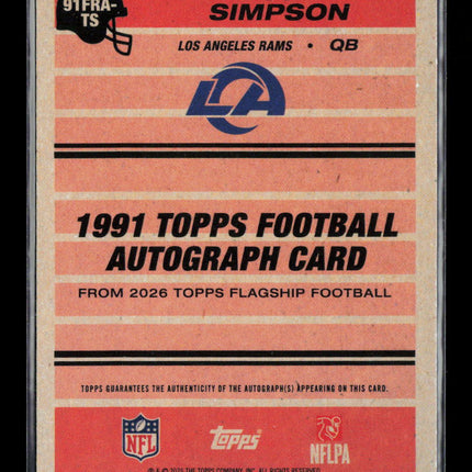 2025 Topps Flagship Football Ty Simpson #91FRA-TS RC 28/50 Gold Auto